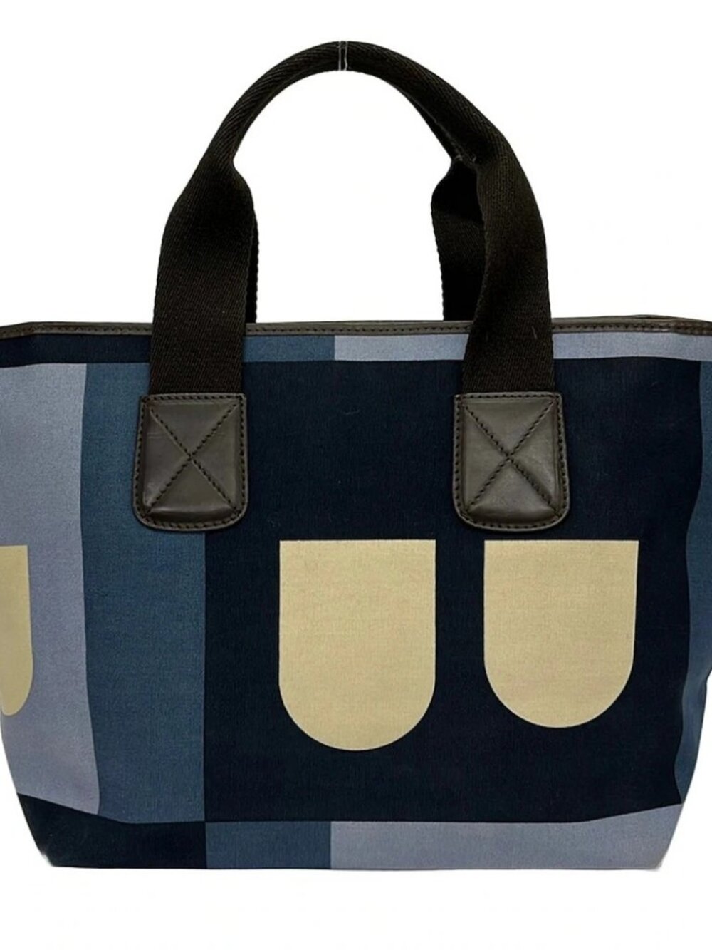 BALLY Busy B Dark Navy Cream Multi Canvas Leather Handbag